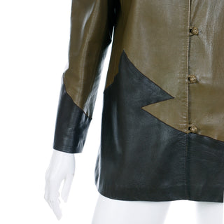 1990s Bergdorf Goodman Green & Brown Leather Jacket Sz M