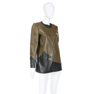 1990s Bergdorf Goodman Green & Brown Leather Jacket Size M