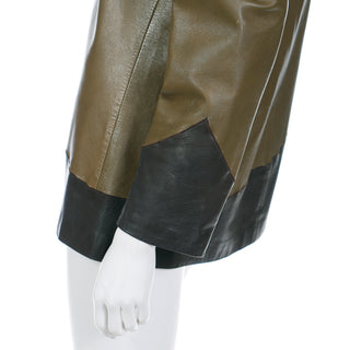1990s Bergdorf Goodman Green & Brown Leather Jacket Size Medium
