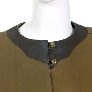 1990s Bergdorf Goodman Green & Brown Leather Jacket Medium