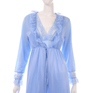 1970's Bernette Blue Nightgown and Peignoir Robe Set Size Large