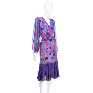 Vintage Bessi dress with floral print and sheer long sleeves