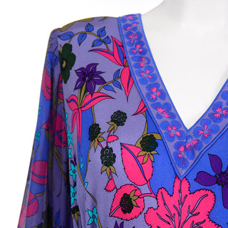 V neck silk Bessi floral dress with sheer sleeves