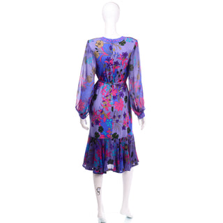 Vintage floral Bessi dress with sheer puff long sleeves