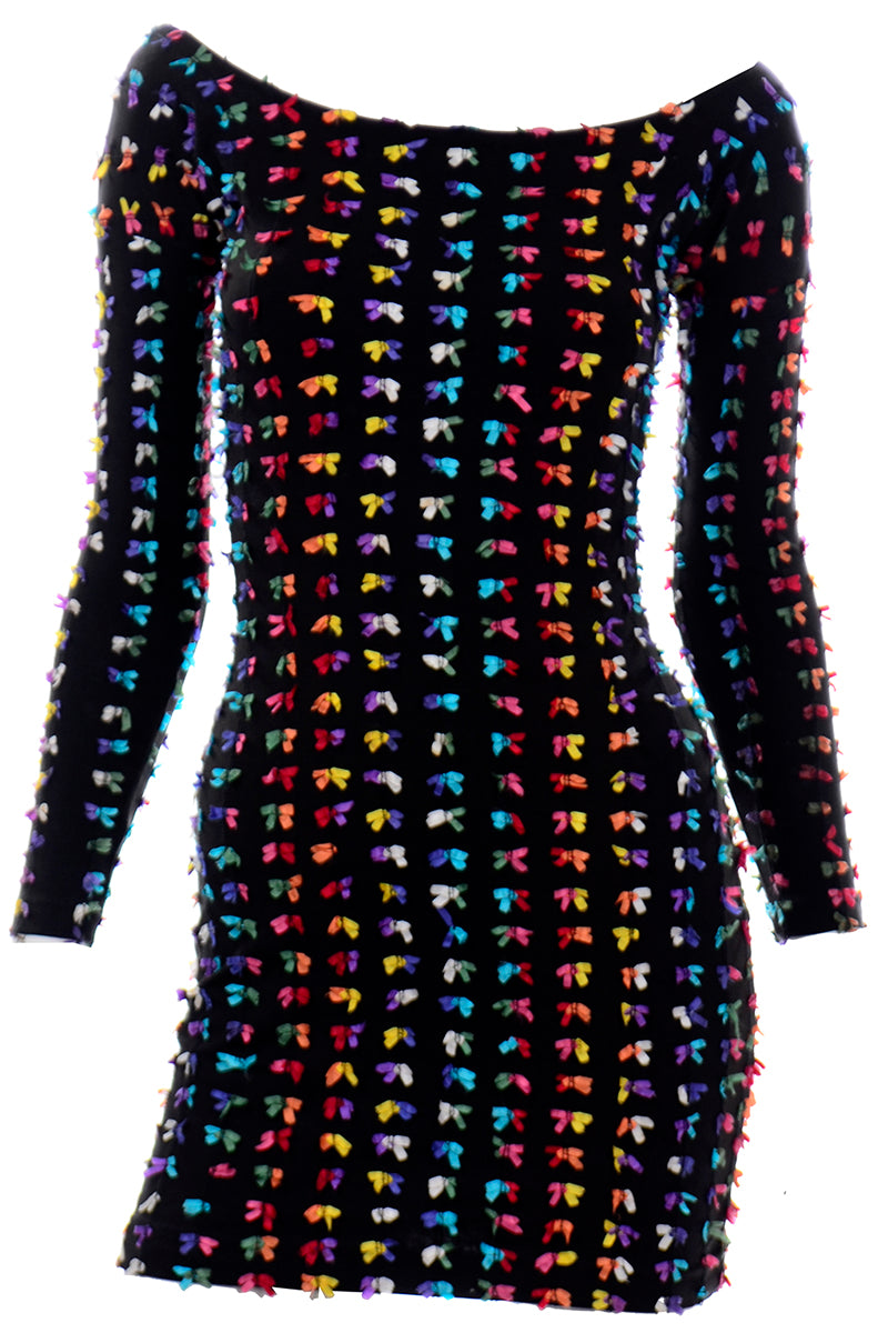 Betsey Johnson Punk Label Mini Bodycon Stretch Dress W Tiny Bows Modig Betsey Johnson Punk Label Mini Bodycon Stretch Dress W Tiny Bows Modig