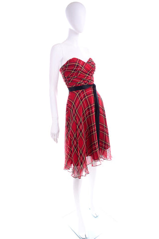 Vintage Betsey Johnson Black Label Plaid Silk Red Dress