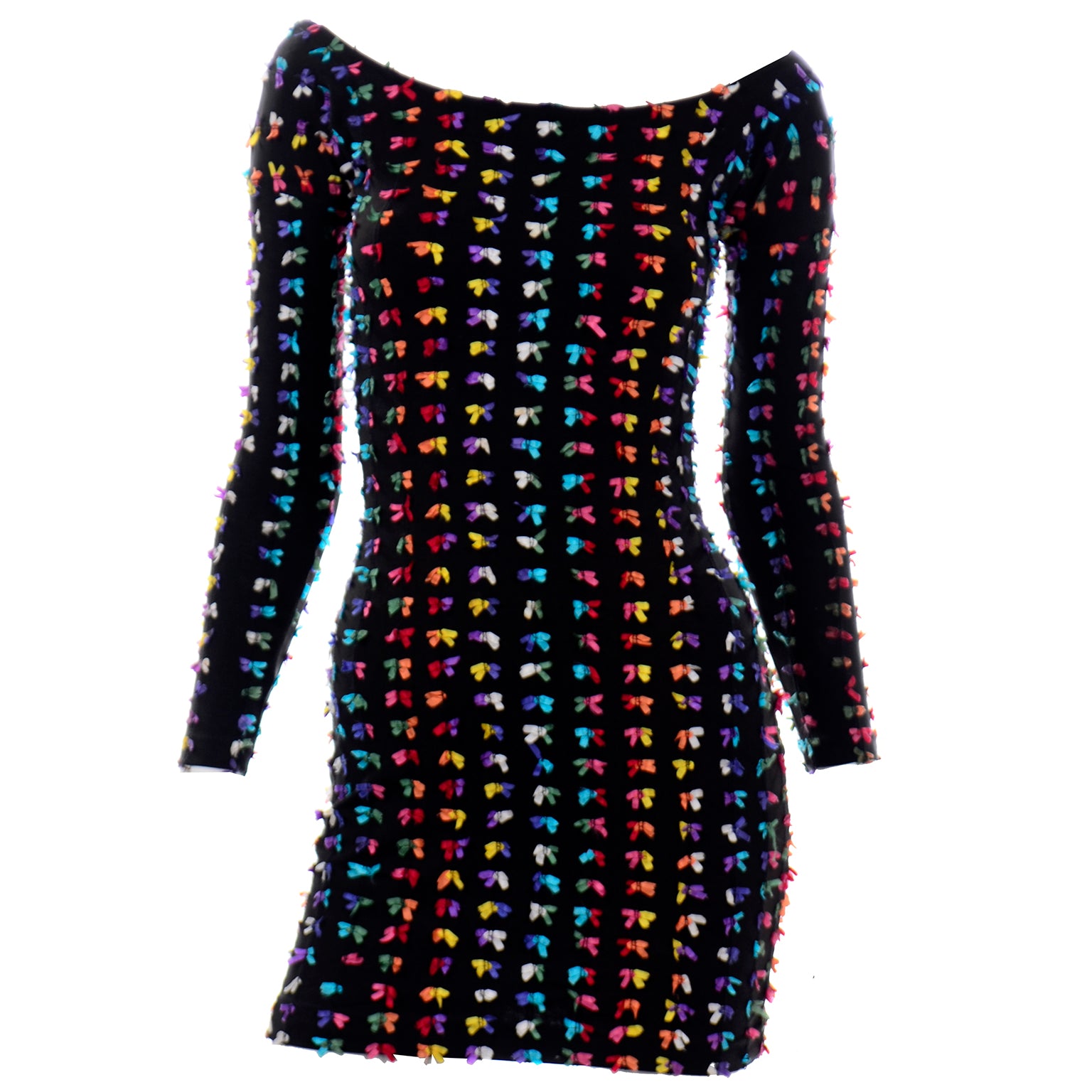 Betsey Johnson Punk Label Mini Bodycon Stretch Dress W Tiny Bows Modig Betsey Johnson Punk Label Mini Bodycon Stretch Dress W Tiny Bows Modig