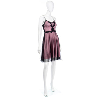 1990s Betsey Johnson Pink Vintage Dress With Black Net Overlay &  Black Lace
