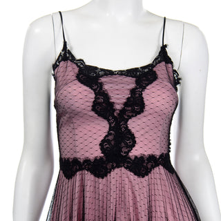 1990s Betsey Johnson Pink Vintage Dress With Black Net Overlay & Lace sz 4 Y2k