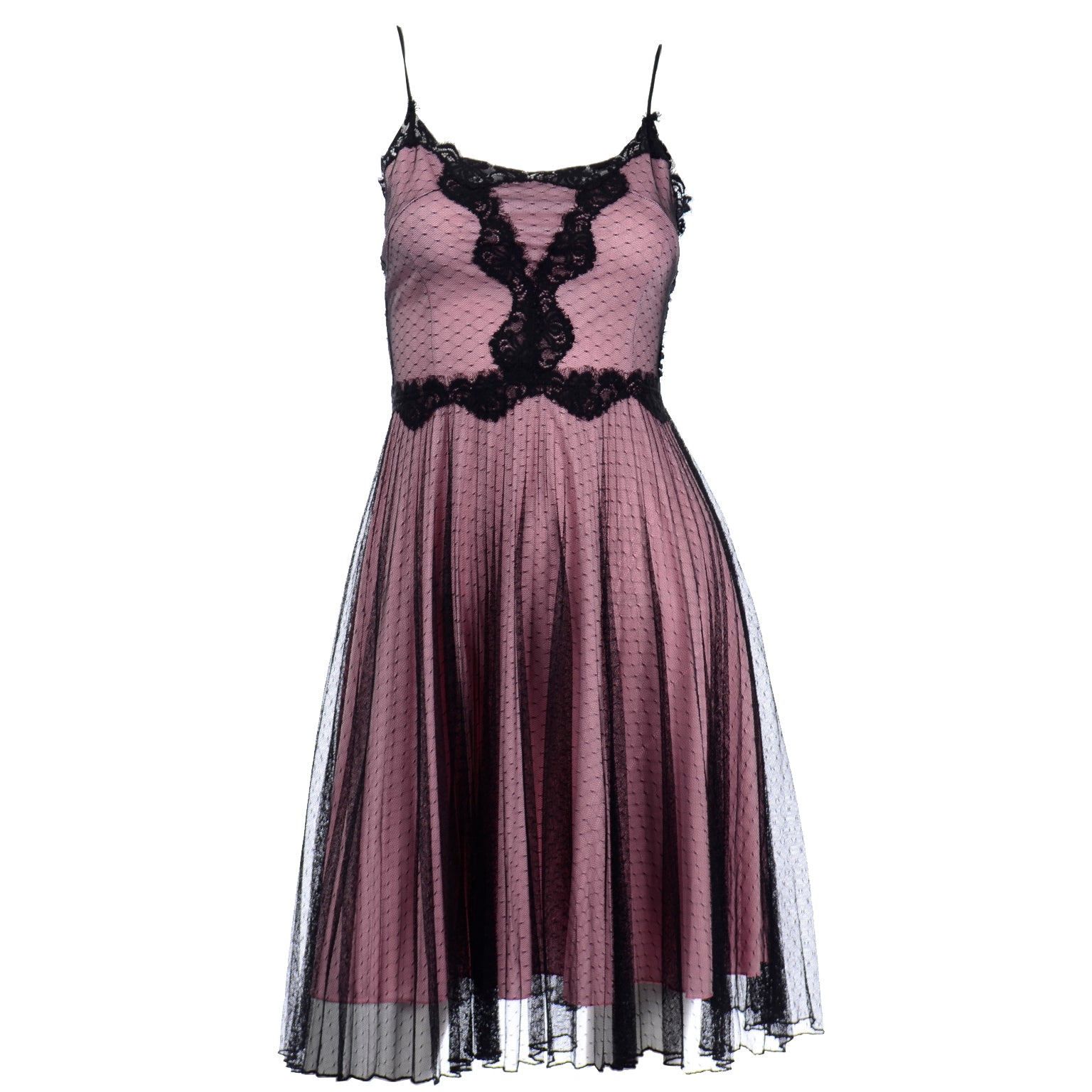 1990s Betsey Johnson Pink Vintage Dress With Black Net Overlay & Lace 1990s Betsey Johnson Pink Vintage Dress With Black Net Overlay & Lace