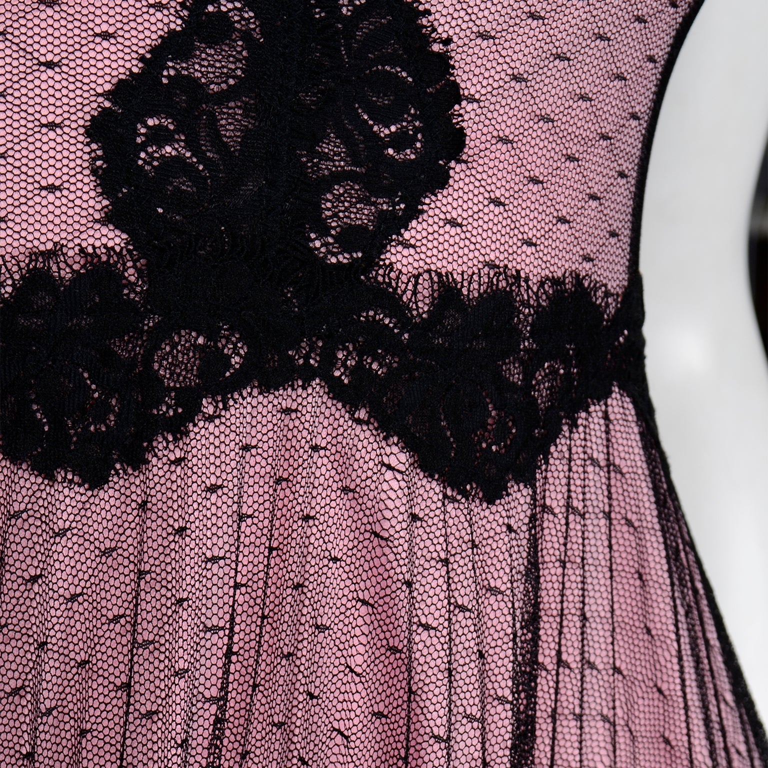 1990s Betsey Johnson Vintage Pink Dress Black Net Overlay & Lace Trim Modig 1990s Betsey Johnson Vintage Pink Dress Black Net Overlay & Lace Trim Modig