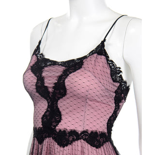 1990s Betsey Johnson Pink Vintage Dress With Black Net Overlay & Lace trim size 4
