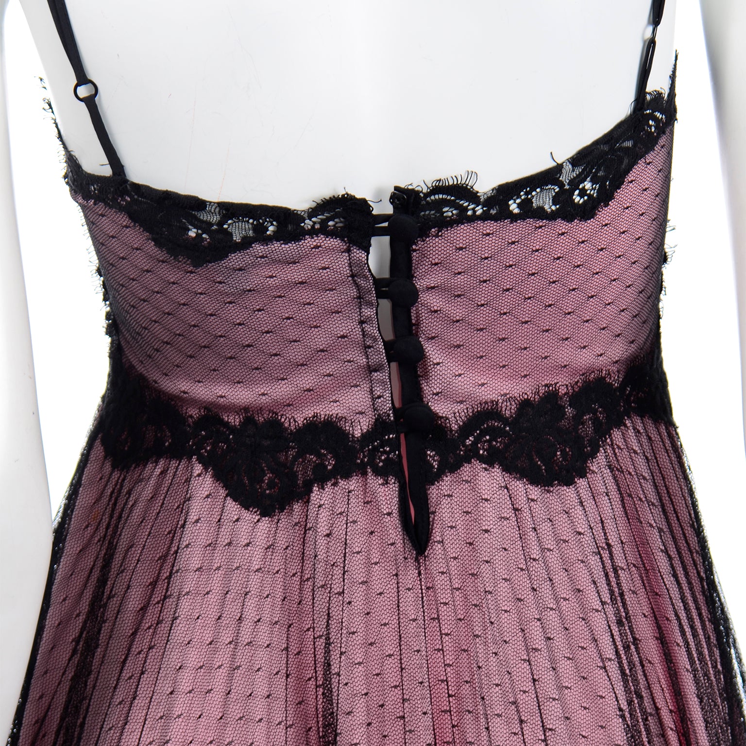1990s Betsey Johnson Pink Vintage Dress With Black Net Overlay & Lace 1990s Betsey Johnson Pink Vintage Dress With Black Net Overlay & Lace