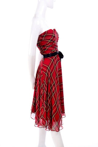Vintage Betsey Johnson Black Label REd Plaid Silk Dress