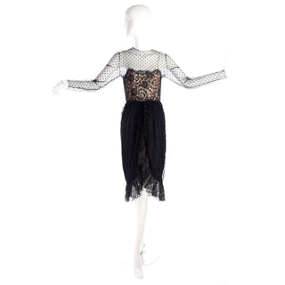 Bill Blass long sleeve illusion lace vintage black dress