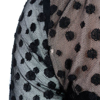 1960s Bill Blass Black Polka Dot Net Evening Dress w/ Illusion Bodice Rare designer collectible 