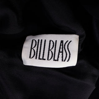 1980s Bill Blass Full Length Vintage Black Dress w/ White Abstract Print Size M