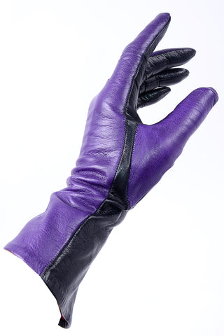 Vintage Bill Blass Purple and Black Two Toned Leather Gloves