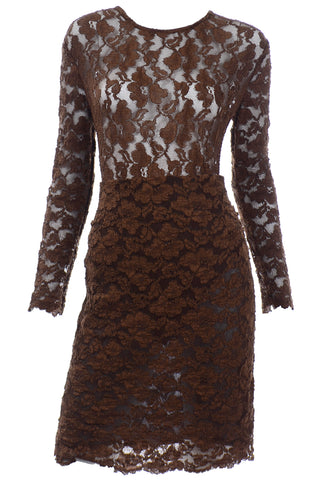 Bill Blass Vintage Brown Lace Evening Dress 2 piece bodycon Bodysuit & Skirt