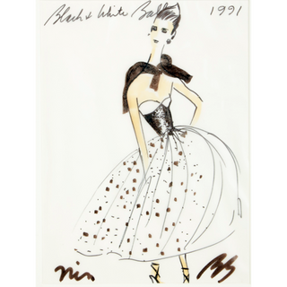 Bill Blass sketch of 1991 Tulle Strapless Sequin Dress