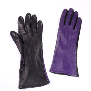 Vintage Bill Blass Purple and Black Two Toned Leather Gloves 2 toned
