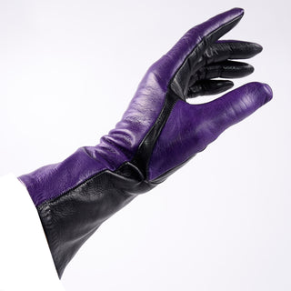 Vintage Bill Blass Purple and Black Two Toned Leather Gloves 1980s