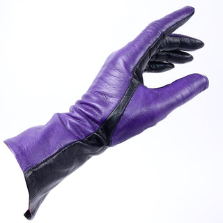 Silk Lined Vintage Bill Blass Purple and Black Two Toned Leather Gloves