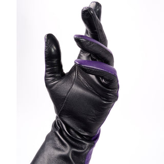 Vintage Bill Blass Purple and Black Two Toned Leather Gloves two toned