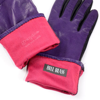 Vintage Bill Blass Purple and Black Two Toned Leather Gloves Grandoe