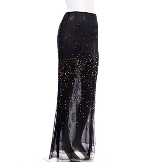 Bill Blass Vintage Sheer Silk Beaded Sequins Long Evening Skirt