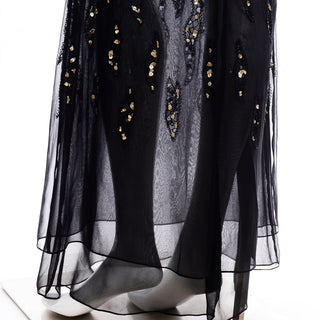 Bill Blass Vintage Sheer Silk Beaded Gold Sequins Long Evening Skirt