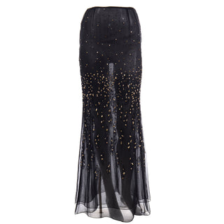 Bill Blass Vintage Sheer Silk Beaded Sequin Long Sheer Evening Skirt