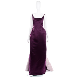 Bill Blass Vintage Purple Satin Evening Gown w Lavender Train
