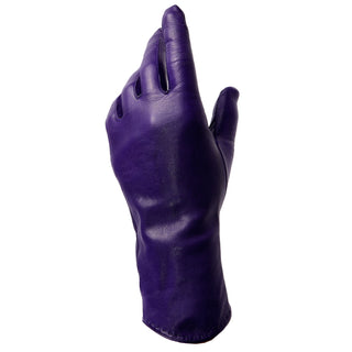 1980s Vintage Bill Blass Purple Leather Silk Lined Gloves