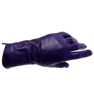Vintage Bill Blass Purple Leather 100% Silk Lined Gloves 