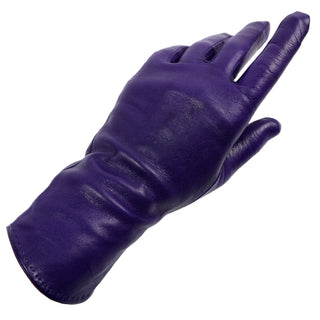 Luxurious Vintage Bill Blass Purple Leather Silk Lined Gloves