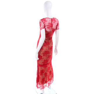 Bill Blass Vintage Red Lace Evening Dress With Nude Silk Slip Modig