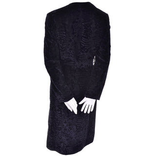 1970s Bill Blass Wrap Coat in Black Flocked Velvet w/ Pockets & Belt
