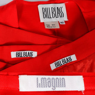 Bill Blass Red Orange wool skirt suit pantsuit I. Magnin