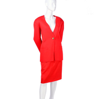 Bill Blass Red Orange wool skirt suit