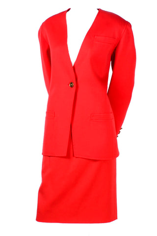 Bill Blass Red Orange wool skirt suit