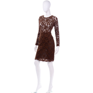 Bill Blass Vintage Brown Lace Evening 2 piece Dress Bodysuit & Skirt