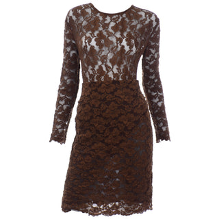Bill Blass Vintage Brown Lace Evening Dress Bodysuit & Skirt bodycon
