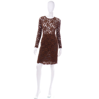 Bill Blass Vintage Brown Lace 2 pc Evening Dress Bodysuit & Skirt
