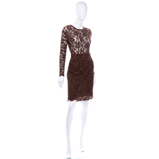 2 pc bodysuit and skirt Bill Blass Vintage Brown Lace Evening Dress 
