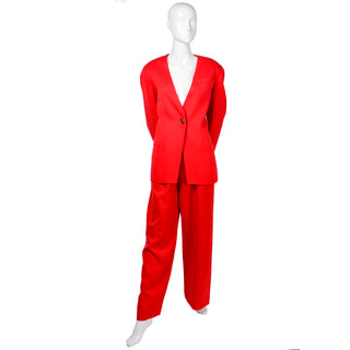 Bill Blass Red Orange wool vintage pantsuit