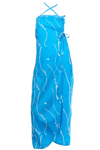 Bill Tice Graphic Print Blue Cotton Maxi Dress With Cross Straps