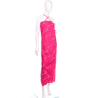 Hot Pink Bill Tice Vintage Maxi Dress With Crossover Straps Summer dress