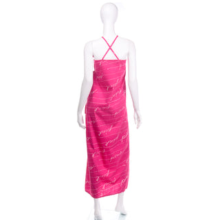 Summer Hot Pink Bill Tice Vintage Maxi Dress With Crossover Straps