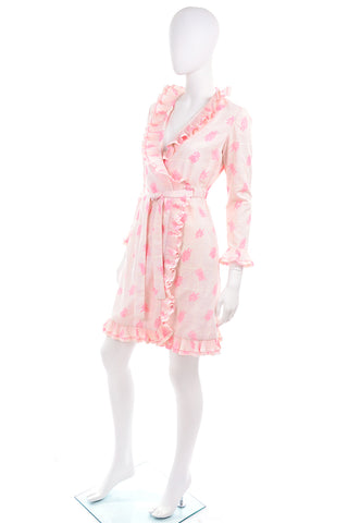 Bill Tice Pink & White Toile Ruffled Vintage Wrap Dress